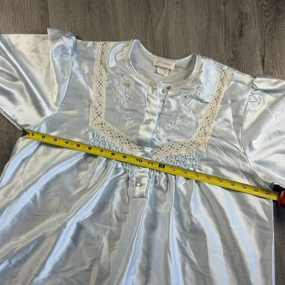 Vintage Barbizon‎ Satin Nightgown Womens Large Blue Lace Crochet Embroidered